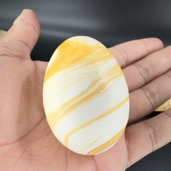 Vintage Nemadji Pottery Hand Made Ceramic Swirl Egg Shaped Figurine Set 2 USA - Picture 10 of 14